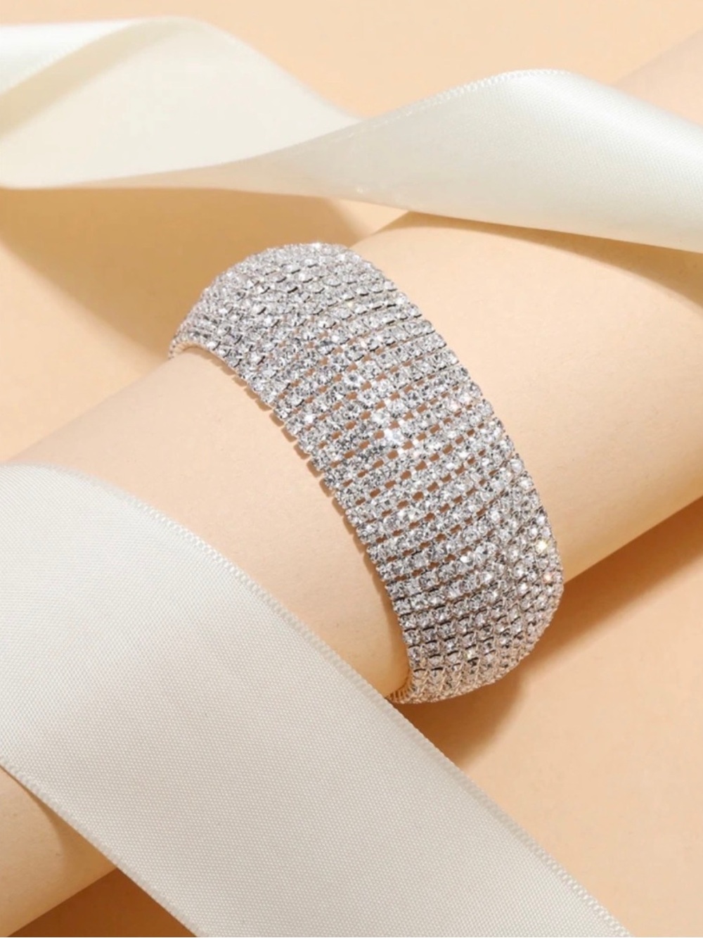 Elegant Silver Bracelet Full of Shiny Rhinestones Bling Chunky Multilayer BT 1